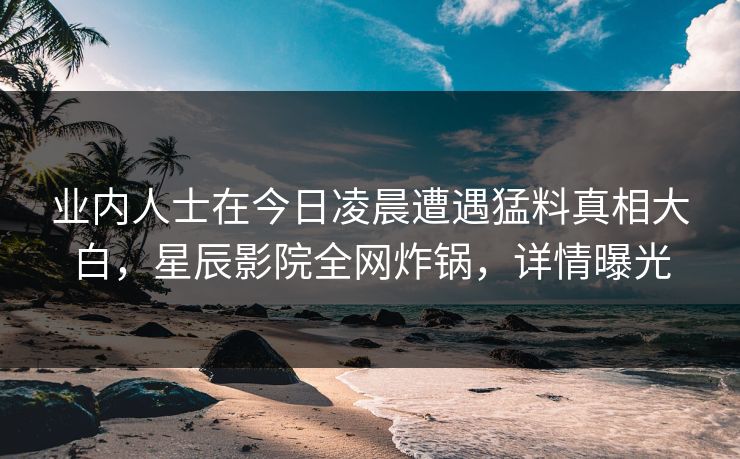 业内人士在今日凌晨遭遇猛料真相大白，星辰影院全网炸锅，详情曝光