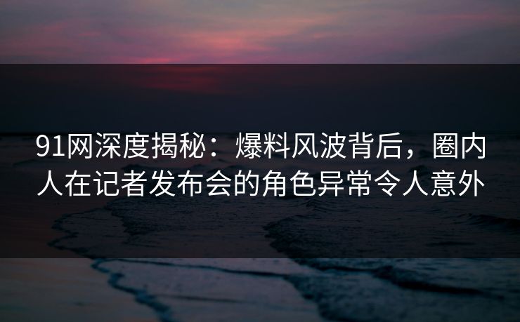 91网深度揭秘：爆料风波背后，圈内人在记者发布会的角色异常令人意外